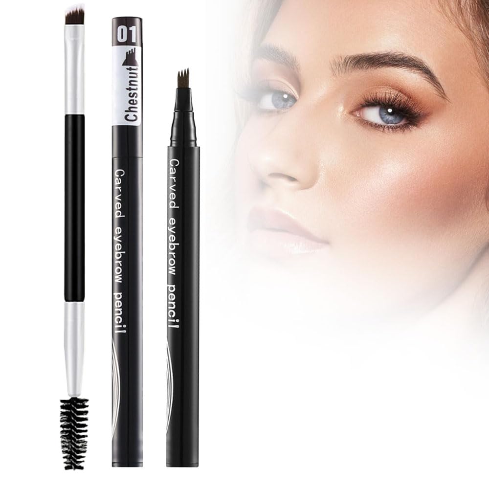 Photo 1 of Magic Waterproof Microblade Eyebrow Pencil,4 Tipped Precise Eye Brow Contouring Pen with Sponge Micro-Fork Tips Applicator,3d Microblading Eyebrow Pencil Creates Natural-Looking Brows-Dark Brown