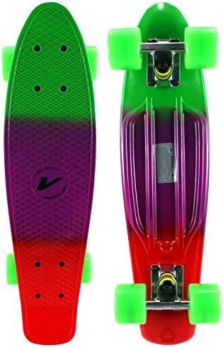 Velocity Boards Retro Cruiser Complete 22" Banana Skateboard w/ Aluminum Trucks, Fast ABEC-7 Bearings, Wheels &amp; Bushings (Marble - Green/Purple/Red)