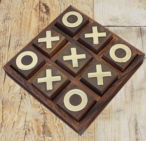 Tic Tac Toe Game Wooden Toy and Game Noughts and Crosses Travel Board Game - 5 Inch