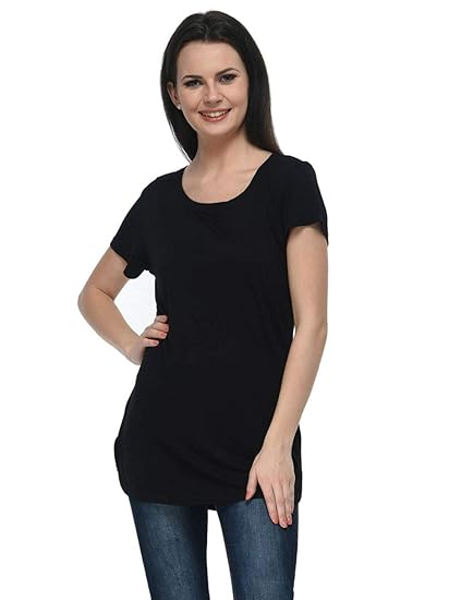 Women Round Neck Long Viscose Top(Black,XS-4XL)