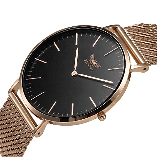 Men's Sapphire Glass Stainless Steel Ultra Thin Wrist Watch - KESONA Business Casual Watch - Japanese Quartz Movement Mesh Strap Watch