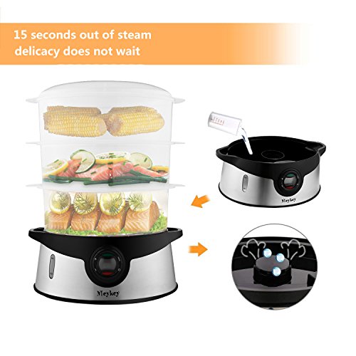 9.5 Quart Food Steamer BPA Free, 3 Tier Stackable Baskets Vegetable Steamer with Rice and Grains Tray, Electric Steamer 800W Fast Heat up - Thumbnail 6