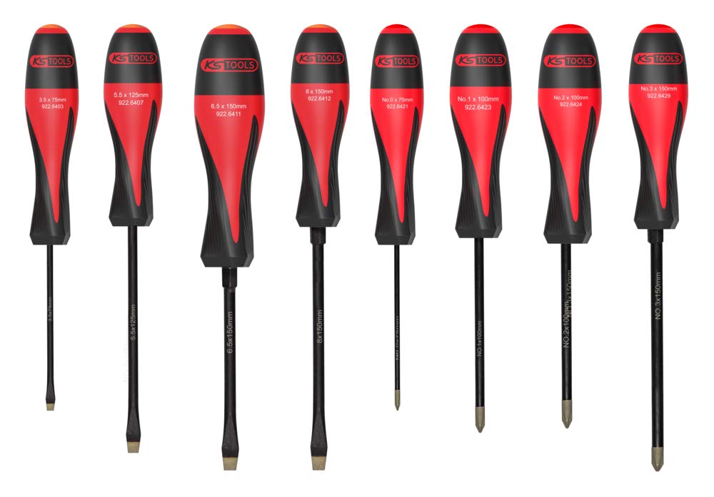 KS Tools - 922.6420-8-Piece Ultimategrip Slotted Screwdriver Set - PH - Chrome Vanadium Blade - Ideal for Damaged Screw Impressions