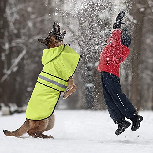Ezierfy Waterproof Reflective Dog Raincoat- Adjustable Pet Jacket, Lightweight Dog Hooded Slicker Poncho for Small to X- Large Dogs and Puppies (Neon Green, X-Large)