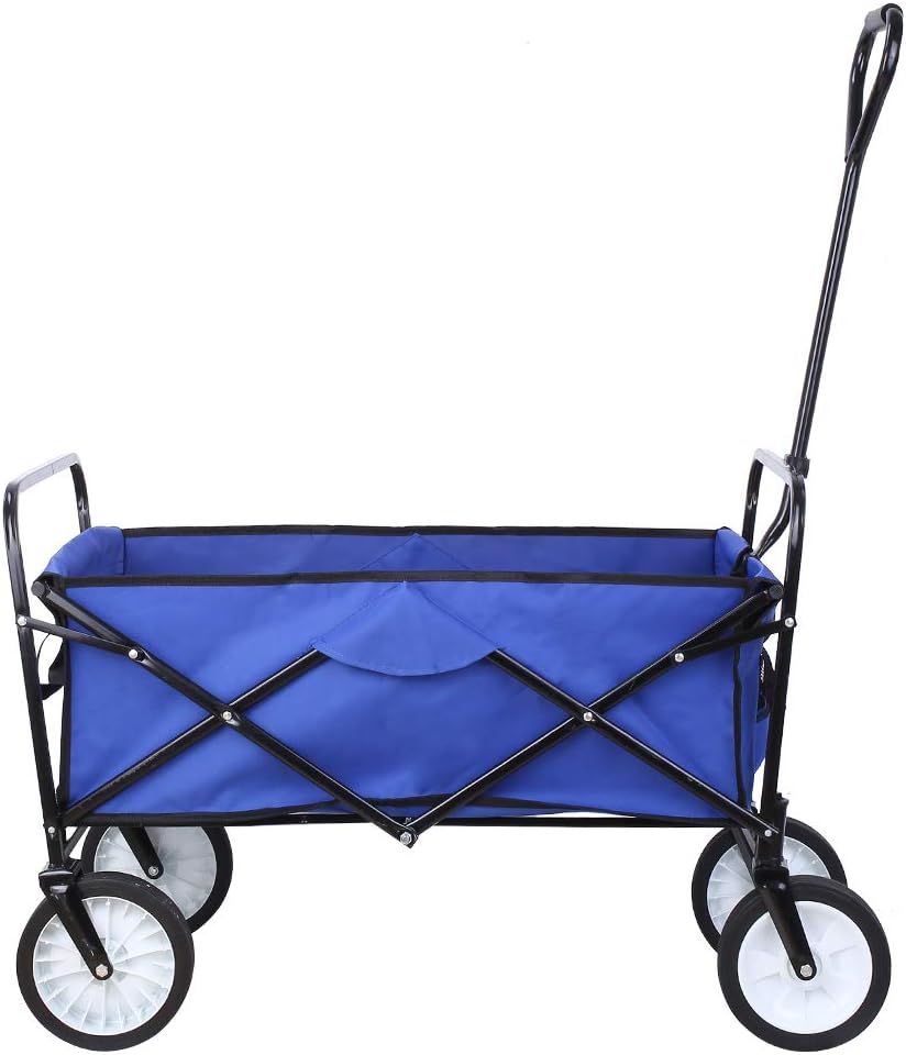 Collapsible Outdoor Utility Wagon, Heavy Duty Folding Garden Portable Hand Cart, with 8" Rubber Wheels and Drink Holder, Suit for Shopping and Park Picnic, Beach Trip and Camping
