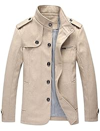 chouyatou - Abrigo de lana con forro de guisantes para hombre, estilo militar, con botones, ajuste natural, a rayas