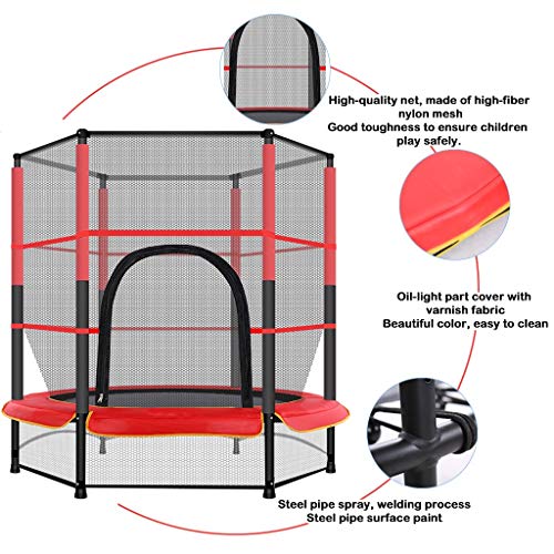 Aeanm Trampoline with Safety Enclosure Net, 5 FT Round Bounce Jumper with Enclosure Net Jumping Mat and Spring Cover Padding, Kids Basketball Hoop Trampoline for Indoor Outdoor (Red)