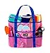 Dejaroo - Sand Free Mesh Bag - Strong Lightweight Tote For Beach & Vacation Essentials. Tons of Storage with 8 Pockets, Foldable, 17x9x15 inches, Pink with Blue Straps
