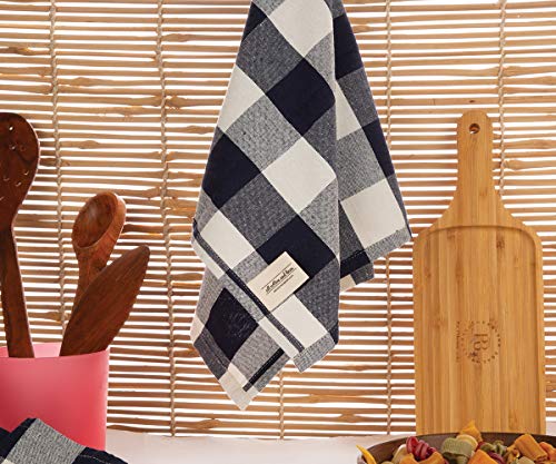 Buffalo Checked Dish Towels - Plaid Dish Cloths - Cotton Buffalo Plaid Dish Towels - Buffalo Check Tea Towel - Checkered Kitchen Towels - Navy Blue Tea Towels (Set of 3 (Navy and Cream), (28x18))