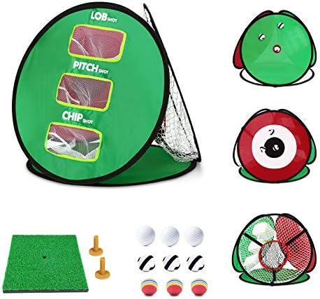 YZhappy Pop Up Golf Chipping Net with Mat-4 in 1 Collapsible Golf Practice Nets with Hitting Mats and 9 Training Balls- Golfing Target Accessories and Swing Pracice for Backyard | Indoor/Outdoor Use YZhappy Pop Up Golf Chipping Net with Mat-4 in 1 Collapsible Golf Practice Nets with Hitting Mats and 9 Training Balls- Golfing Target Accessories and Swing Pracice for Backyard | Indoor/Outdoor Use