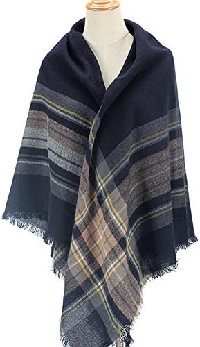 INCX Blanket Warm Scarf for Women Plaid Tartan Shawl Dark Blue