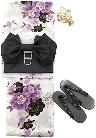 Kimono Japanese Yukata, Easy Wearing Obi, and Geta Sandal Set