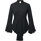 Women Church Clergy Shirt with Tab Collar Minister Priest Flared Sleeves Irregular Long Sleeves Blouse Top