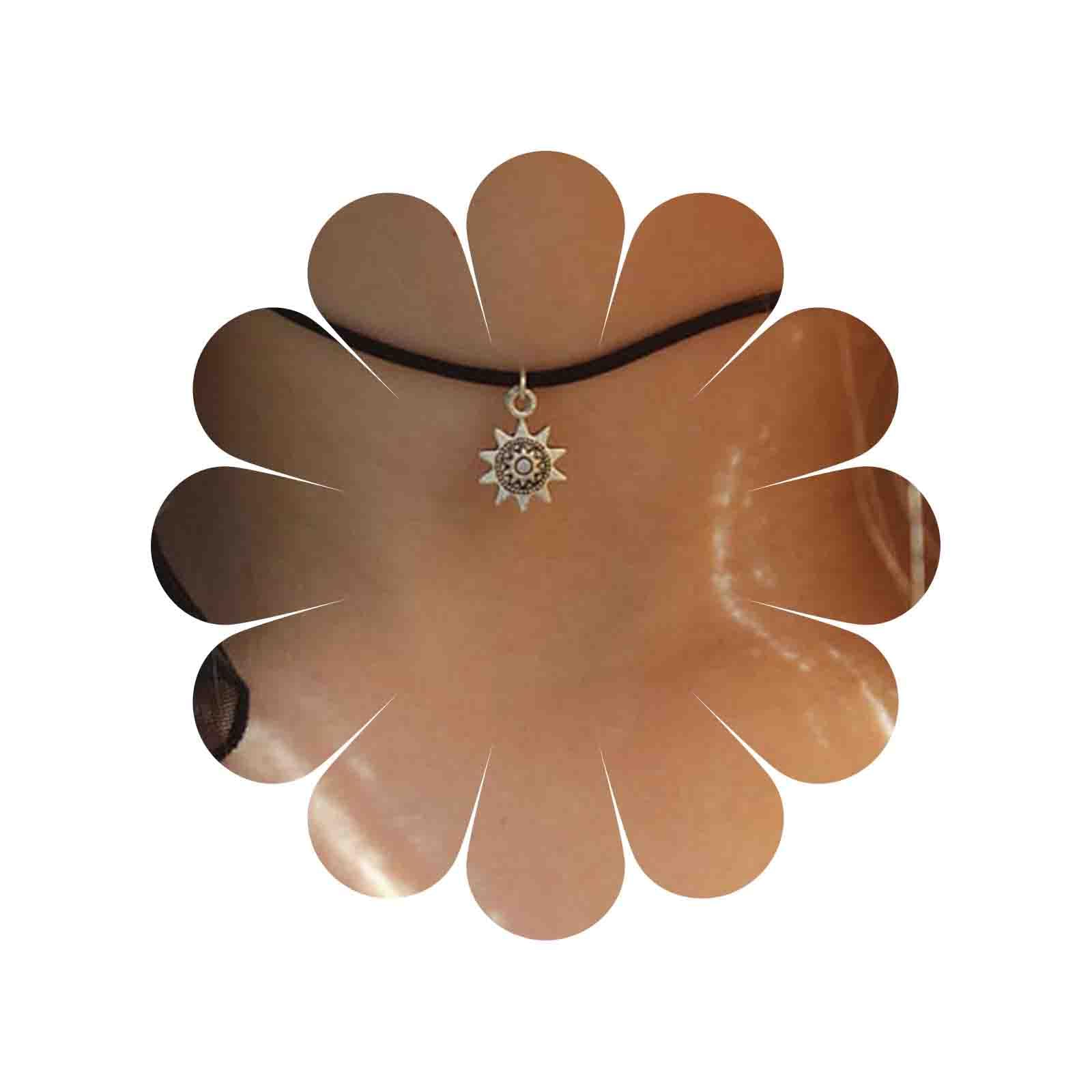 Yienate Fashion Velvet Choker Necklace Chain Silver Sun Sunflower Pendant Exquisite Necklace Jewelry Accessories for Women and Girls