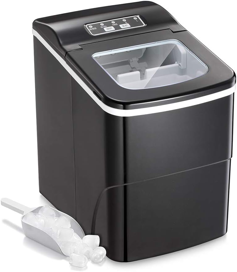 Kismile Ice Maker, Countertop Ice Maker Machine, 9 Ice Cubes Ready in 8-10 Minutes, 26 lbs Ice in 24 Hours, Ice Basket and Scoop Included, Black (Black)