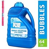 BubblePlay 1 Pack 64-Ounce Bubble Solution - Free Big Bubble Wand & Easy Pour Bottle for Fun Bubble Machines, Refills, Weddings, Birthdays for Kids All Ages and Outdoor Events
