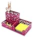 EasyPAG Hollow Flower Pattern 3 Compartment Office Desktop Supplies Organizer ,Rose Red