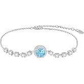 BETHZA Natural Swiss Blue Topaz Bracelets 925 Sterling Silver Genuine Birthstone Bracelets for Women Sparkling Bolo Gemstone Jewelry for Birthday