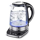 VIVREAL Electric Kettle - Water Kettle Tea Kettle Electric Tea Kettle, 57Oz, 1.7L Fast Heating Glass Electric Kettle with Blue Led, Borosilicate Glass, Boil Dry Protection & Automatic Shutoff