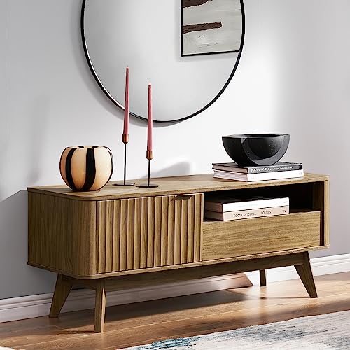 mopio Brooklyn MidCentury Modern 47" TV Stand with Drawer, for TVs up to 50” Waveform Panel