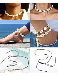 Ofeiyaa 10 12PCS Natural Cowrie Shell Choker Necklace Handmade Shell Pearl Hawaii Beaded Seashell Clavicle Necklaces Anklet Bracelet Set Adjustable Beach Jewelry for Women Girls