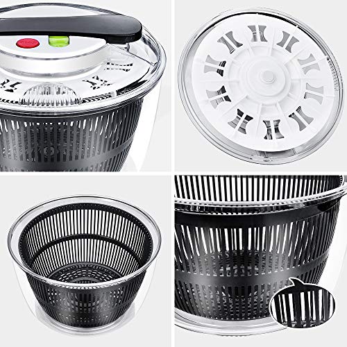 Large Salad Spinner - 5L Lettuce Spinner Vegetables Washer and Dryer, Upgraded Press Design with Lockable Plastic Colander Basket & Salad Bowl, Fruit Veggie Wash & Salad Making, BPA Free