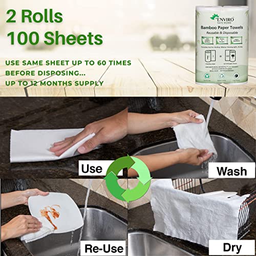 Reusable Bamboo Paper Towels Washable Paper Towels 2 Rolls 100 Sheets