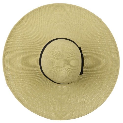 UPF 50+ Black Ribbon Wide Flat Brim Hat - Tan