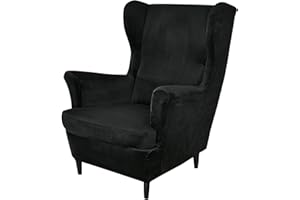 GULI Wingback Chair Cover 2-Piece, Wing Chair Covers Armchair Chair Slipcovers Spandex Sofa Cover Furniture Protector Machine Washable Removable for Living Room,Bedroom,Hotel(Velvet-Black)