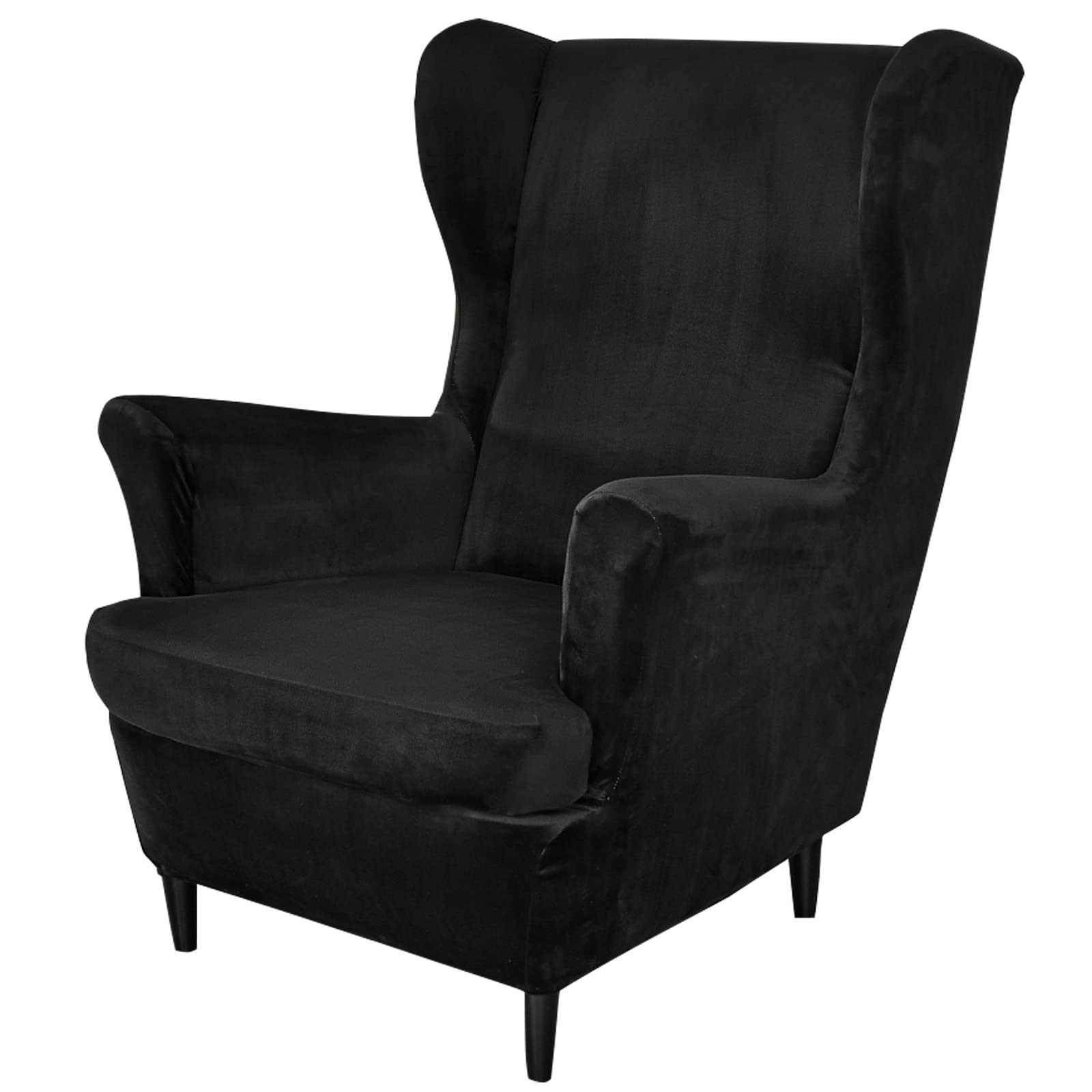 Photo 1 of MIFXIN Wingback Chair Slipcover 2-Piece Velvet Stretch Wing Chair Slipcovers with Cushion Cover Removable Washable Armchair Furniture Protector for Living Room (Black)