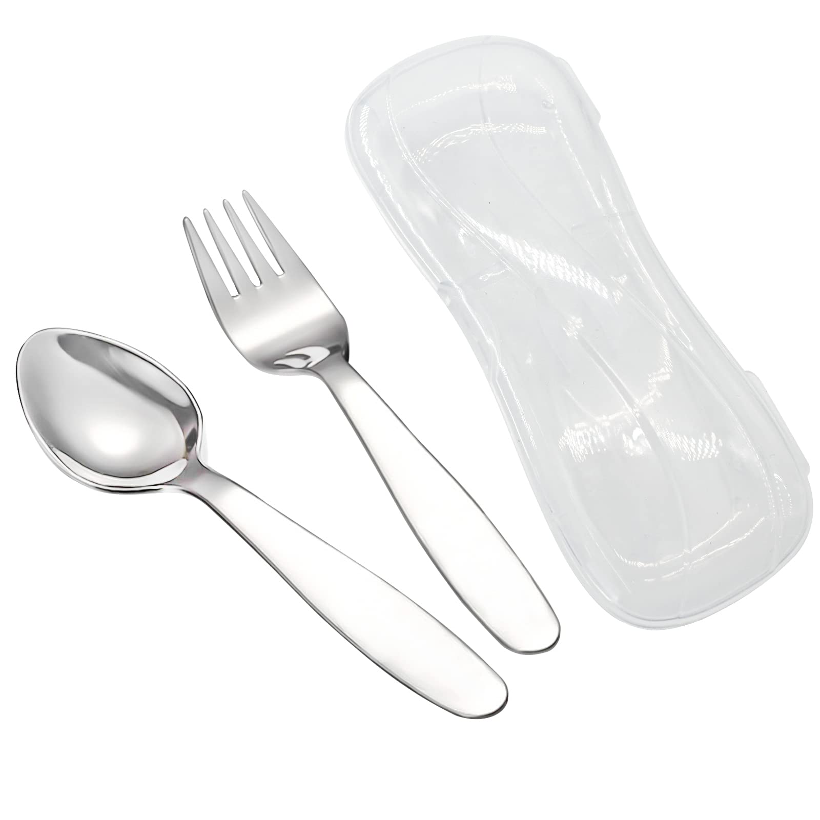 Photo 1 of VANRA 2 Pieces Children Fork Spoon Set with Travel Case for Lunch Box, 18/8 Stainless Steel Kids Silverware Flatware Set Kids Utensil Set for School, 5.9in (Fork Spoon)