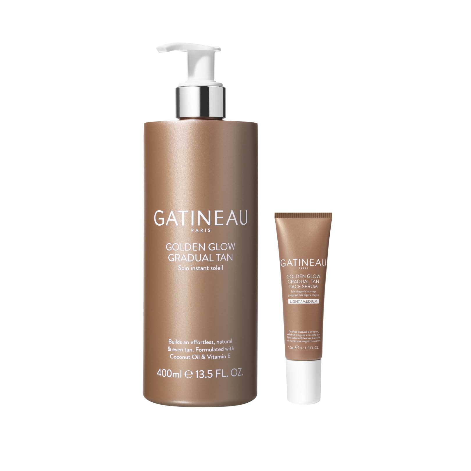 Gatineau - Golden Glow Gradual Tan Face & Body Duo, with 2 in 1 Moisturiser & Self Tanning Lotion (400ml) and Face Serum Light/Medium (10ml)