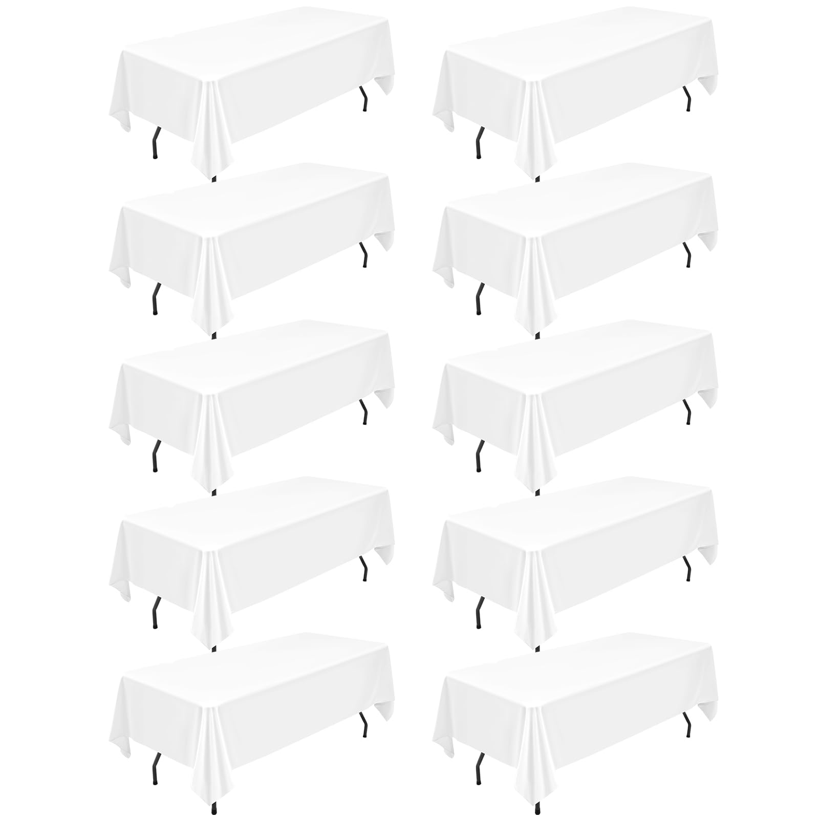 Photo 1 of 10 Packs White Polyester Tablecloth 60 x 126 inch Rectangle Table Cloth for 8 Foot Tables Wrinkle Resistant Washable Fabric Table Cover Polyester White Table Cloth for Party,Wedding, Banquet