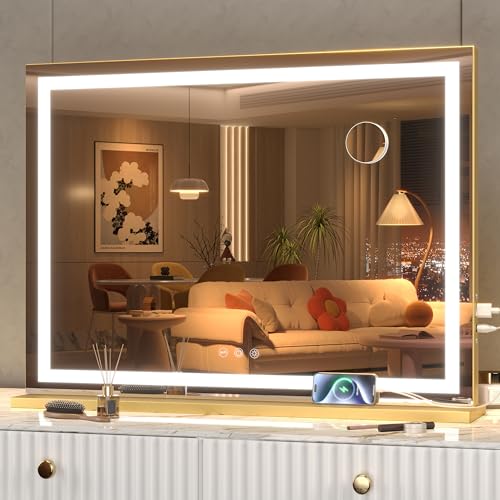 Hasipu Kosmetikspiegel mit Lichtern, 80 x 55cm LED-Schminkspiegel, beleuchteter Schminkspiegel mit dimmbaren 3 Modi, Touchscreen-Steuerung, Kosmetiksp
