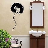 Wall Vinyl Decal Home Decor Art Sticker Sexy Girl Face Short Curly Hair Flower in Hair Beauty Hair Salon Room Removable Stylish Mural Unique Design