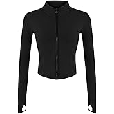 Zyrulix Women's Full Zip Lightweight Running Yoga Slim Fit Cropped Bbl Jacket Workout Sportwear With Thumb Holes