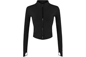 Zyrulix Women's Full Zip Lightweight Running Yoga Slim Fit Cropped Bbl Jacket Workout Sportwear With Thumb Holes