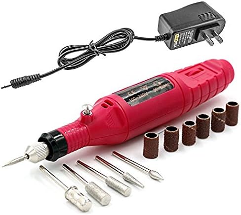 Kikyou Nail Art Drill Kit Machine Electric File Buffer Bits Acrylics 6 File Pedicure Hands &amp; Nails Repair (Red)