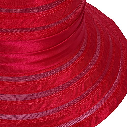Women's Big Floral Fascinators Kentucky Derby Church Floppy Wide Brim Cloche Bowler Bucket Hat (Red)
