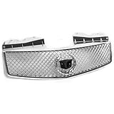 VioGi Fit: 03-07 Cadillac CTS 1pc Chrome Plated Finish ABS Plastic V-Style Front Mesh Grille + Removable Crest & Wreath Emblem Holder