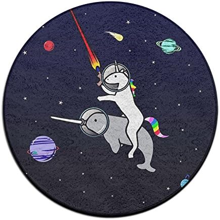 Yiot Unicorn Riding Narwhal In Space Design Ultra Soft Indoor Modern Area Rugs Fluffy Living Room Carpets Suitable For Children Bedroom Home Decor Nursery Rugs Diameter Size: (23.6/0.4) Inch
