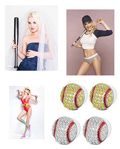 Thunaraz 2Pairs Baseball Earrings for Women Unisex CZ Baseball Earrings Softball Earrings for Women Men