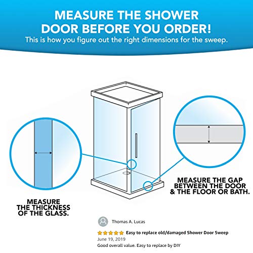 Cozylkx Frameless Shower Door Bottom Seal with Drip Rail 3/8 Thick Glass 36 Long Sweep Glass