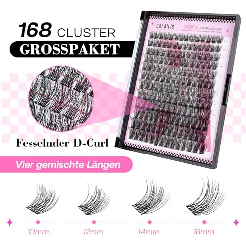 CALAILIS Pack of 168 DIY Cluster Eyelashes, D Curl Individual Extensions, Eyelash Extensions, Volume Tufts for Home (03, 10-16 Mix)