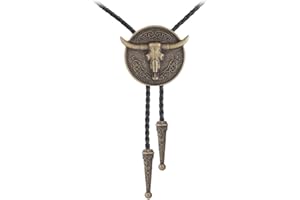 GelConnie Longhorn Bull Bolo Tie for Men Native American Western Cowboy Leather Necktie Bolo Necklace for Women Gold Texas