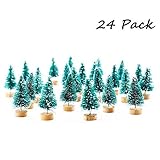 Etmact 24pcs Mini Pine Trees Frosted Sisal Trees with Wood Base Bottle Brush Trees Plastic Winter Snow Ornaments Tabletop Trees for Crafting, Displaying and Decoration