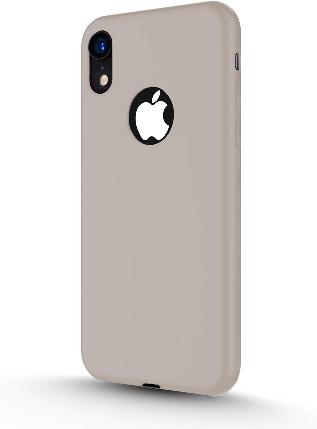 grippÂ® rubon logo cut with slim fit case for iphone xr 6.1 inches soft silicone shockproof rubber gel material with lightweight drop resistance and anti-dust back cover (beige)