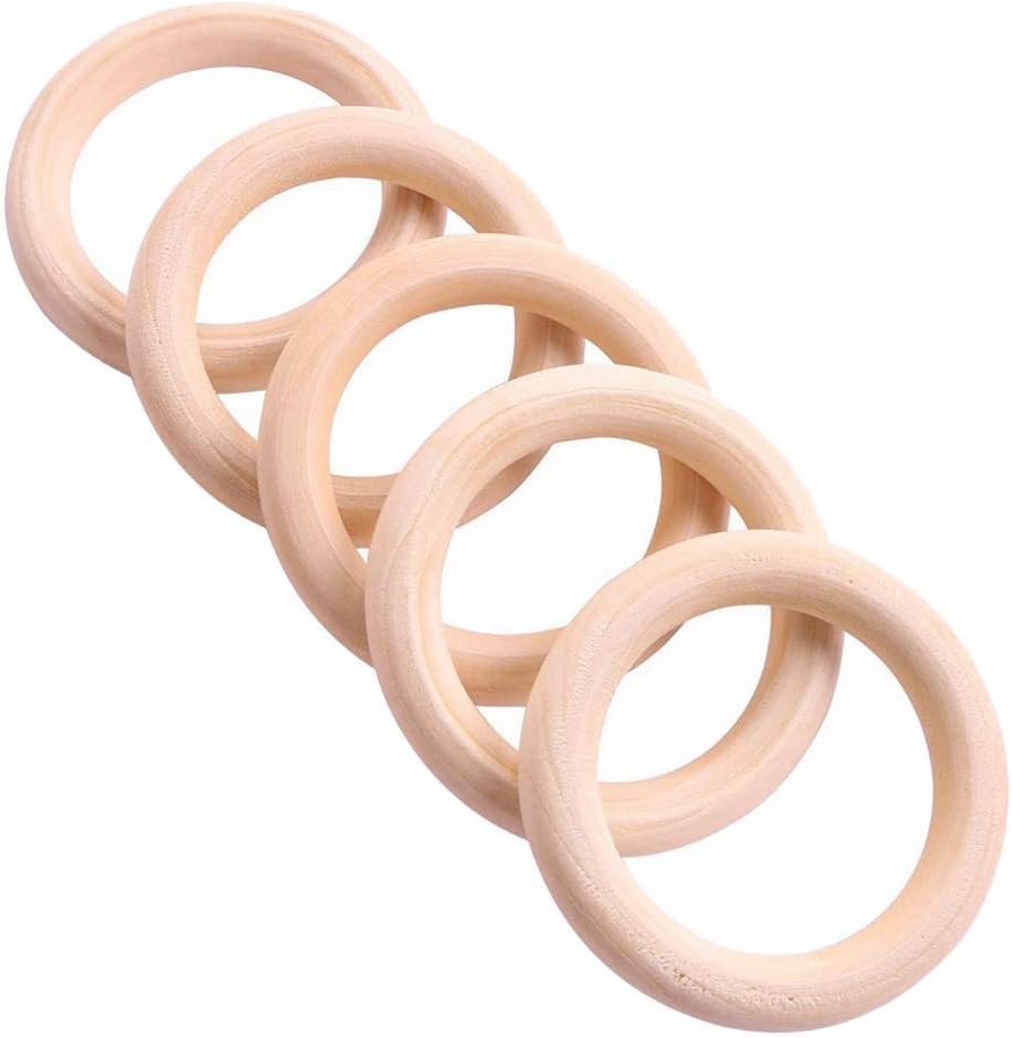 LAAT Natural Wood Rings Teether Tooth Ring Teether Toy Teething Rings DIY Accessories- 5pcs (45mm)