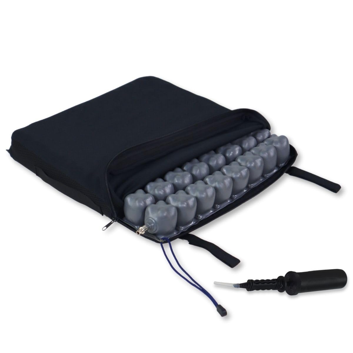 Mobiclinic®, Air Cushion, Pressure Relief and Bedsore Prevention, Ideal for Wheelchairs,40x40x6 cm, Breathable and Washable Cover, Includes Pump and Repair Kit, Q-AIR