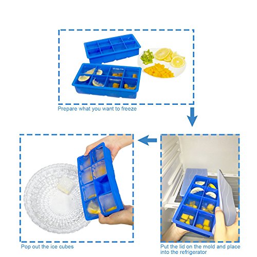 2er Pack XXL Silikon Eiswürfelform mit Deckel für 8 Jumbo Eiswürfel Eiswürfelbereiter für Whisky, Cocktails und Getränk… – Bild 4